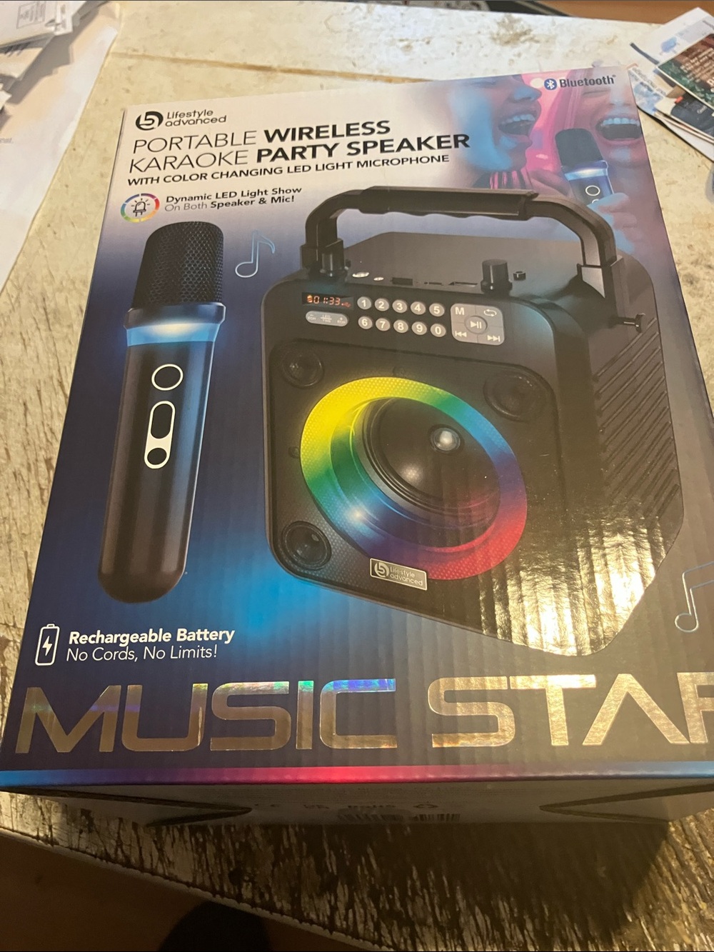Music Star Portable Wireless Karaoke Speaker with Microphone - Black